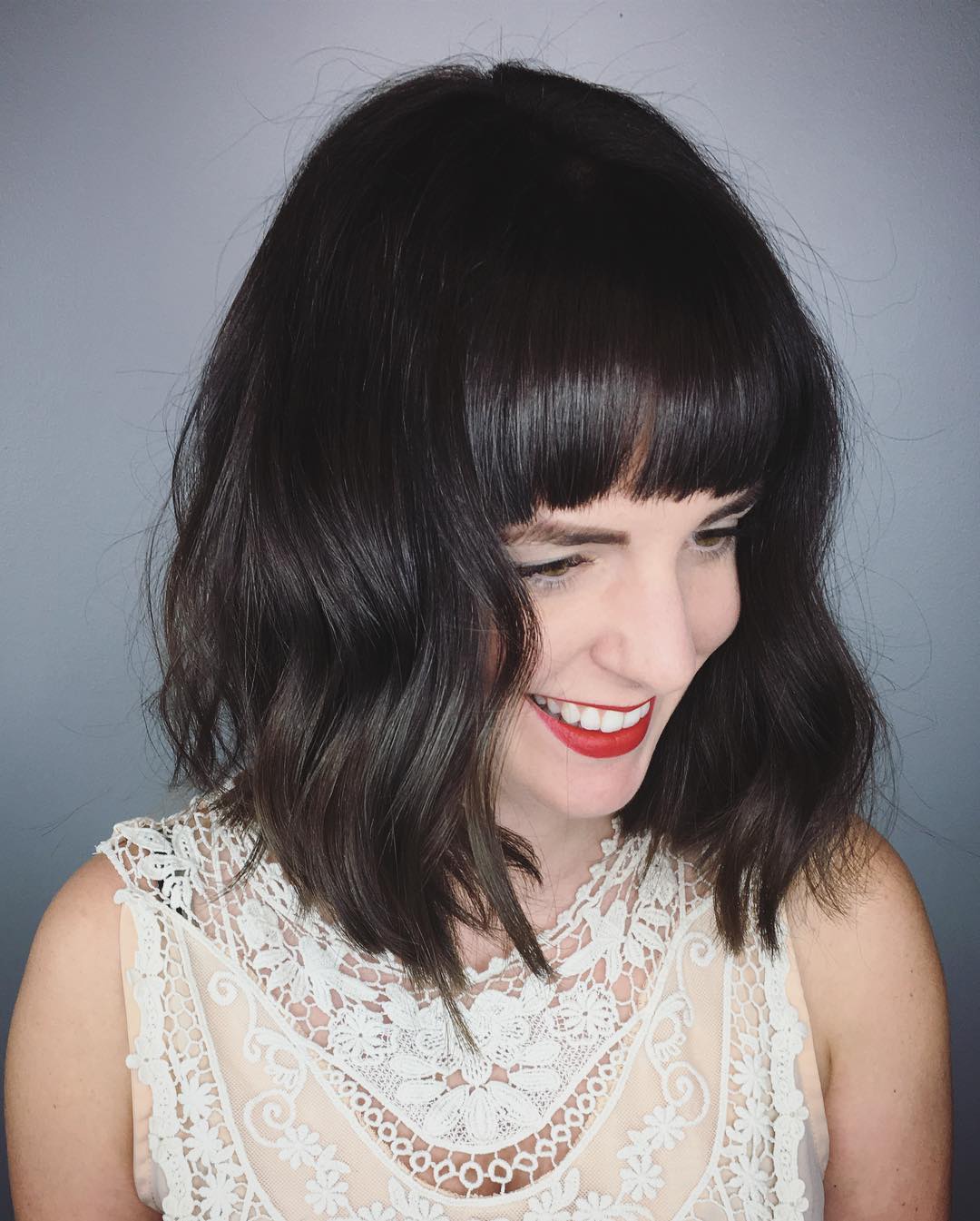 Wavy Lob With A Fringe For Thick Hair