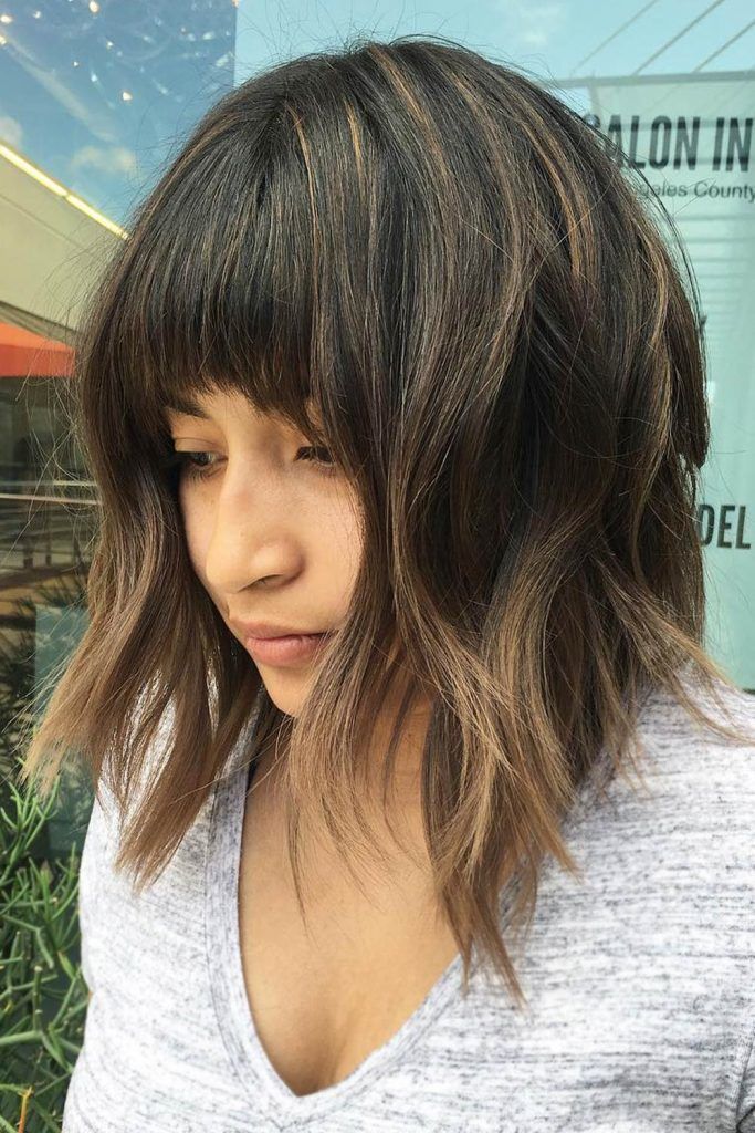 Wavy Stacked Bob Cut With Bangs