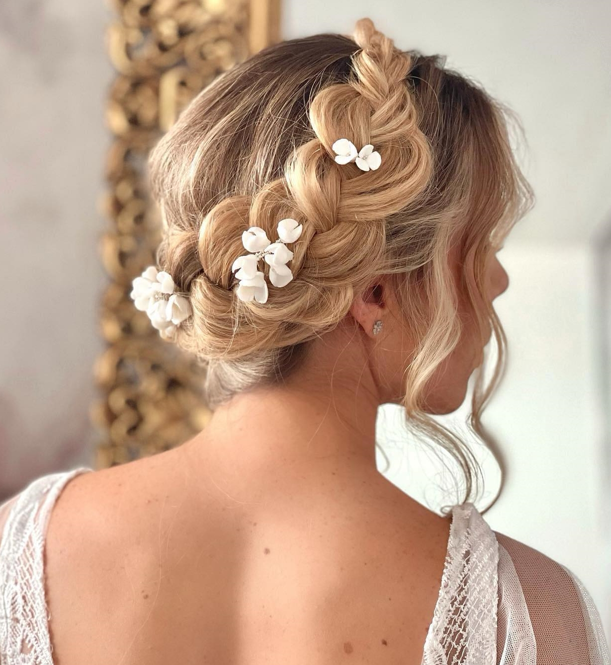 Wedding Milkmaid Braid Hairstyle with Floral Decor