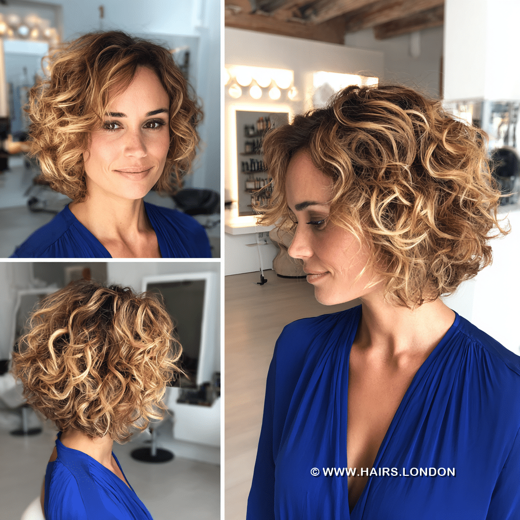 Golden Honey Curly Bob Hair