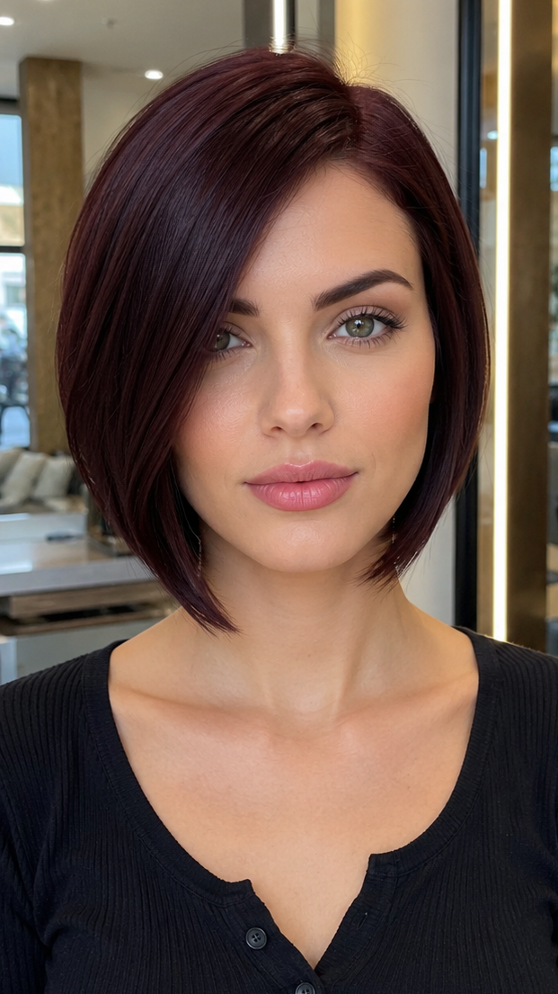 34 Hottest Short Stacked Bob Haircuts to Try This Year Black Cherry Velvet Hair