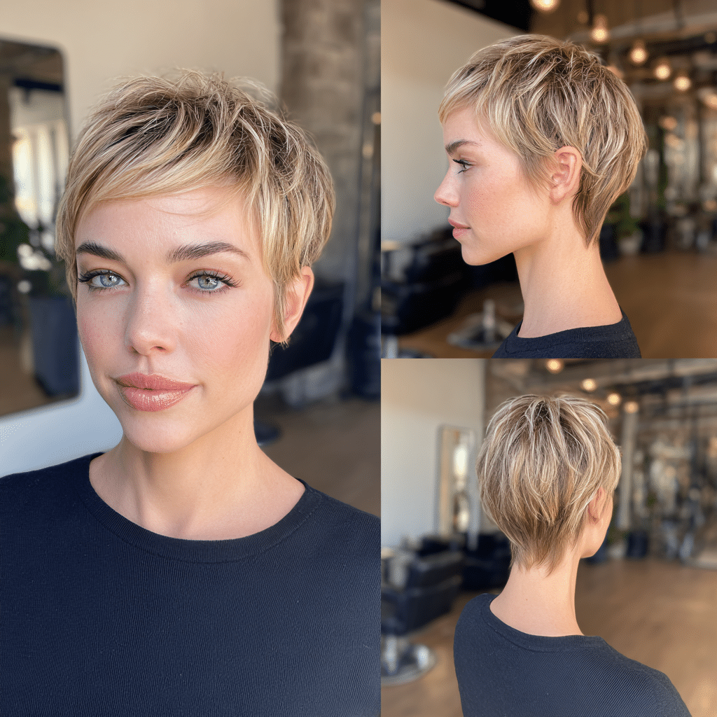 Soft Golden Beige Blonde Pixie Hair