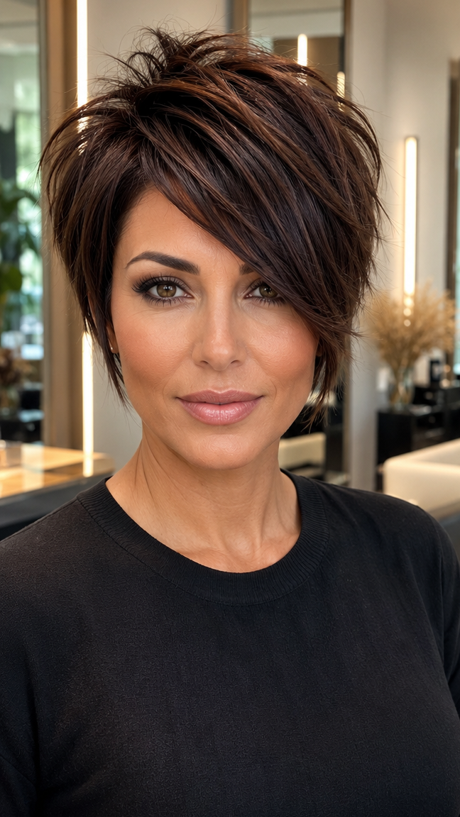 54 Asymmetrical Pixie Cut Ideas That Make a Statement Mocha Espresso Sweep Hair