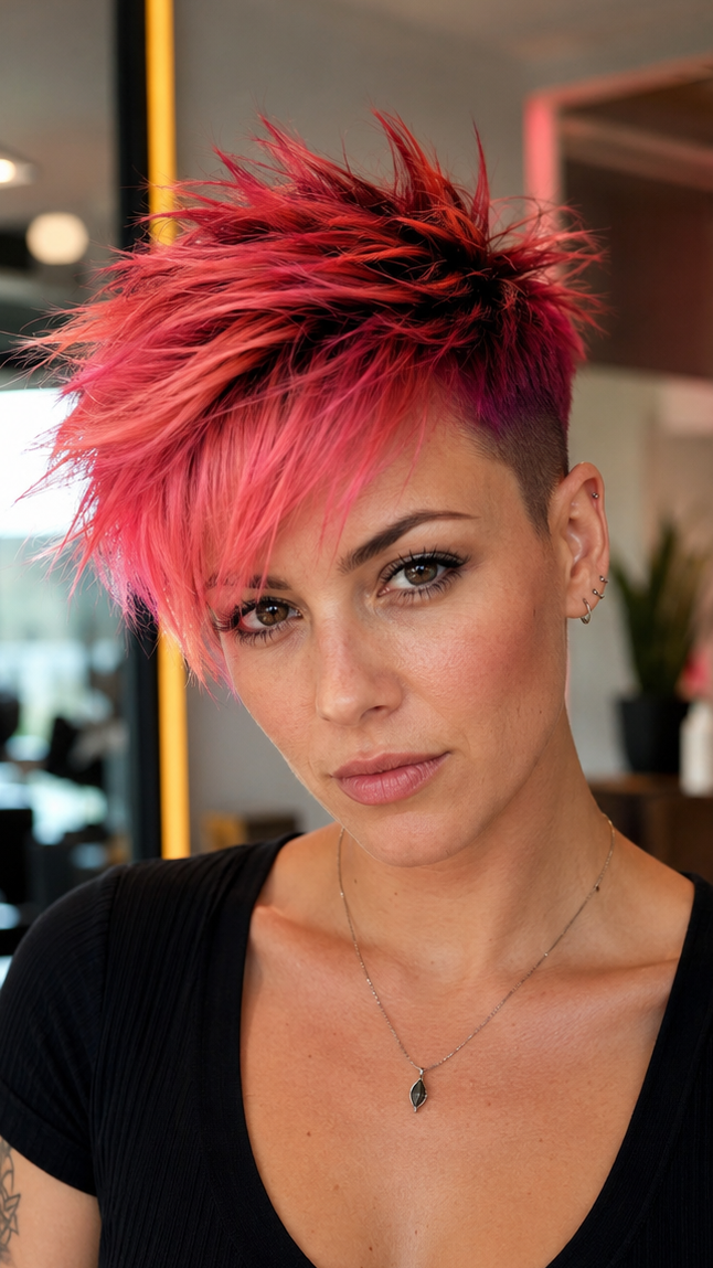 Electric Coral Flame Pixie Hair