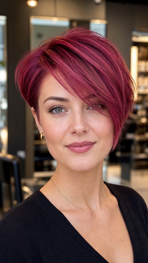 54 Asymmetrical Pixie Cut Ideas That Make a Statement Raspberry Wine Hair