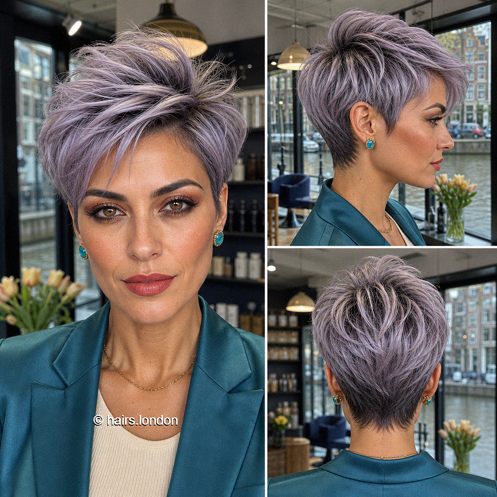 59 Asymmetrical Pixie Cut Ideas That Make a Statement Smoky Lavender Silver Hair