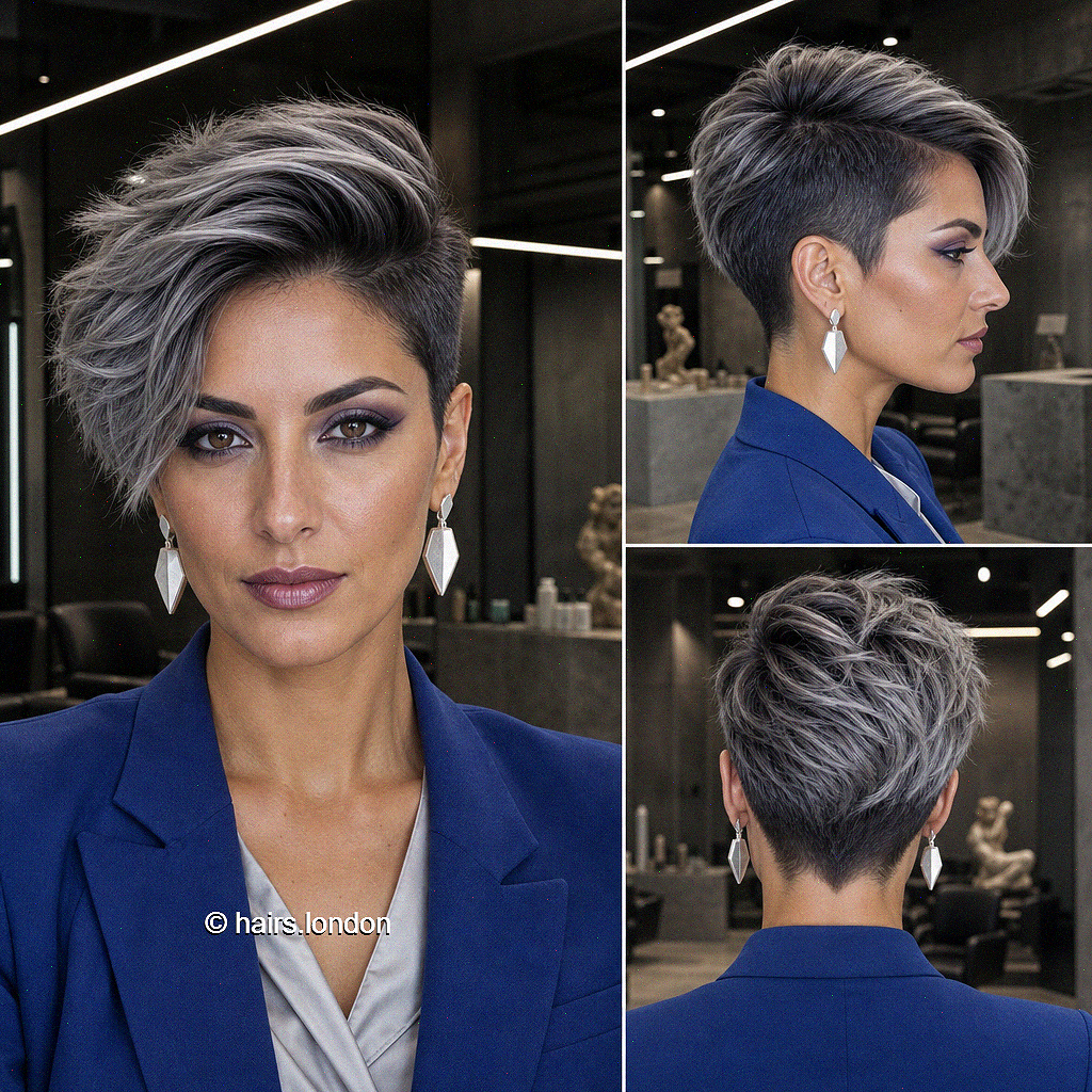 59 Asymmetrical Pixie Cut Ideas That Make a Statement Smoky Graphite Silver Hair