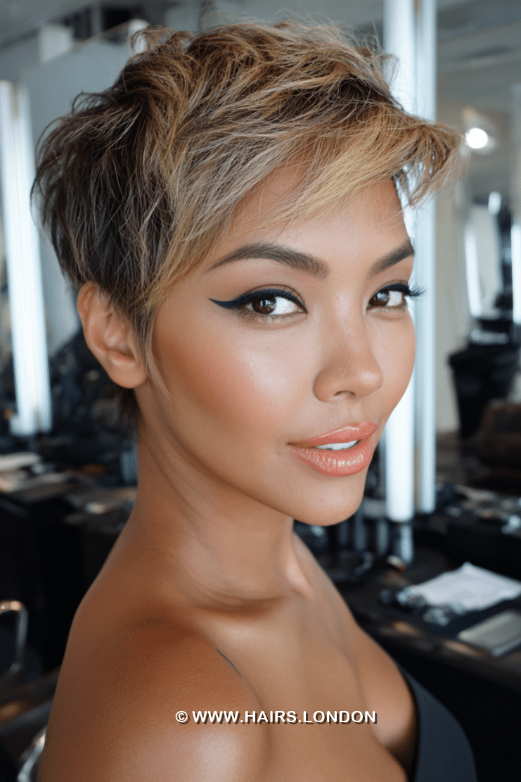 Honey Blonde Espresso Pixie Hair