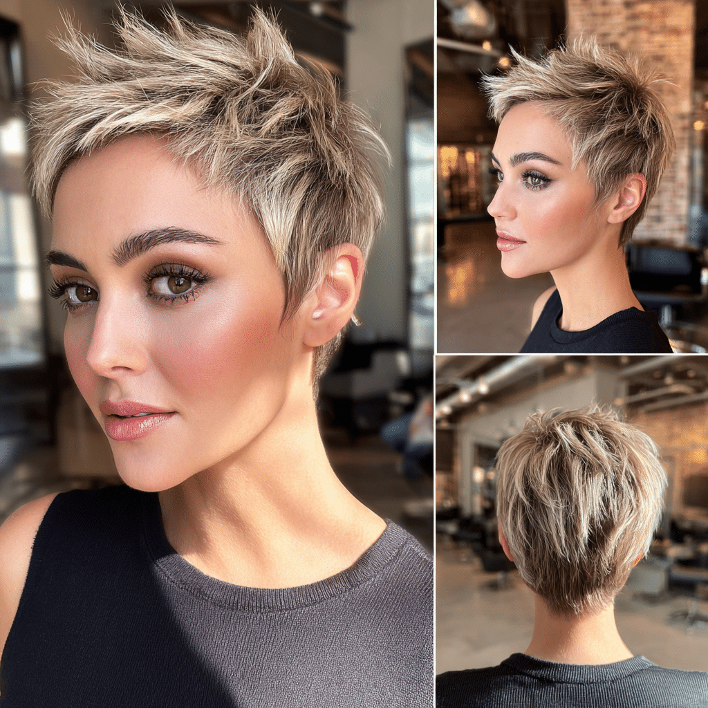 Smoky Ash Blonde Textured Pixie Hair