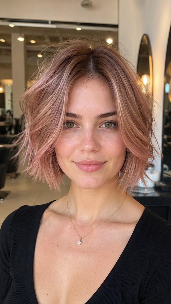 78 Beautiful Short Bob Haircuts & Hairstyles Dusty Rose Champagne Hair
