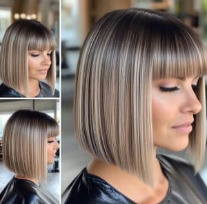 Ash Blonde Bob with Bangs Hair