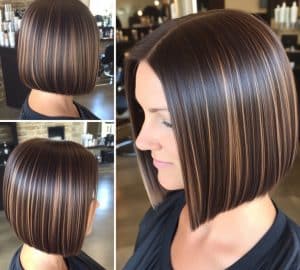 Caramel Highlighted Blunt Bob Hair