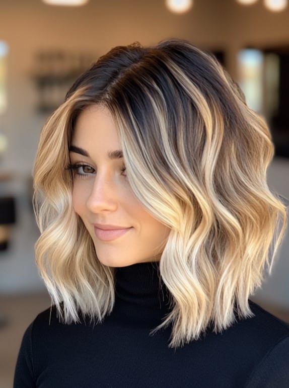 Chic Wavy Blonde Balayage Lob