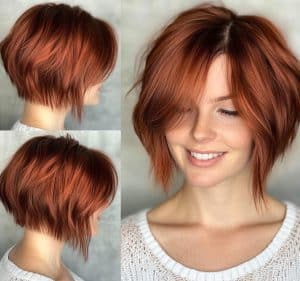 Copper Red Textured Bob Hair