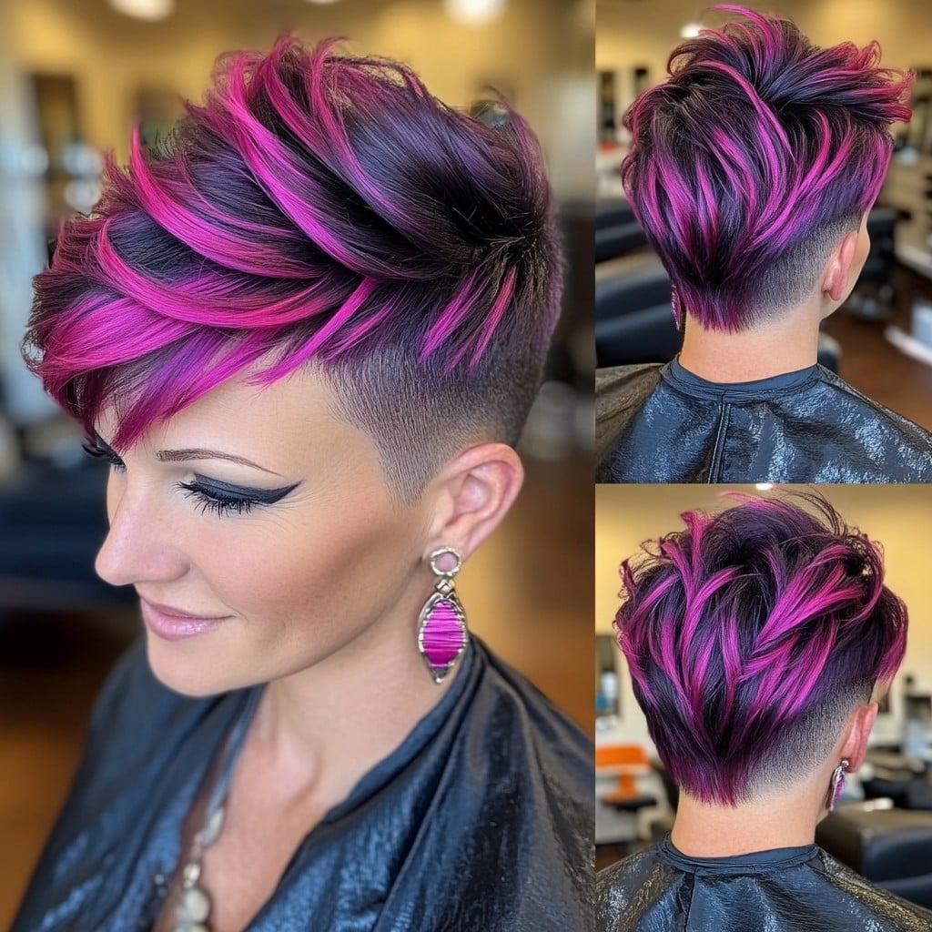 Edgy Pixie Cut with Vibrant Magenta Highlights