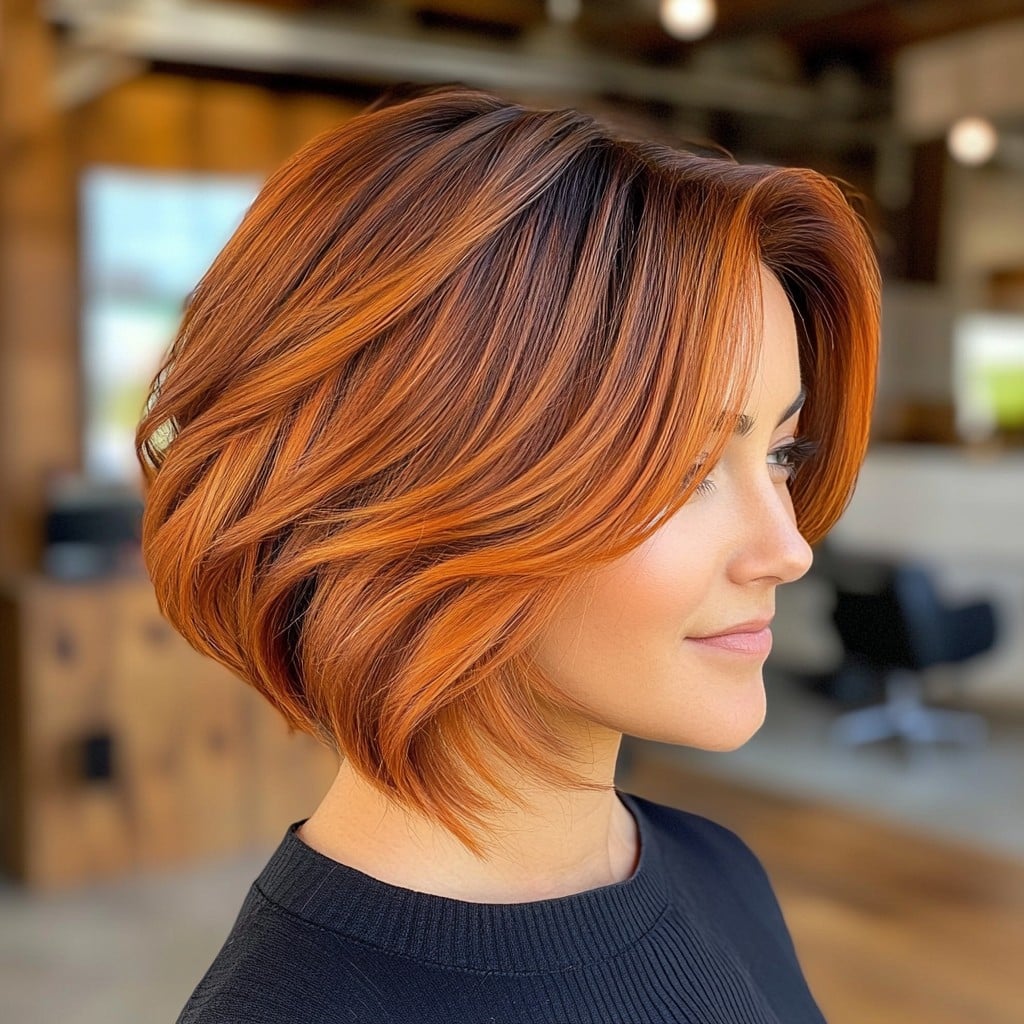Fiery Copper Balayage Bob