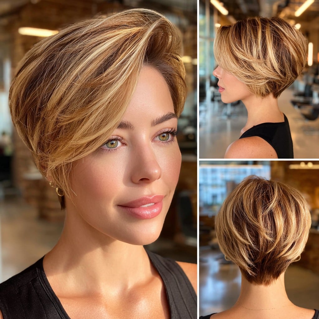 Honey Blonde Balayage Pixie Bob Hair