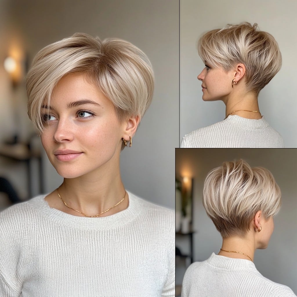 Icy Blonde Pixie with Shadowed Roots