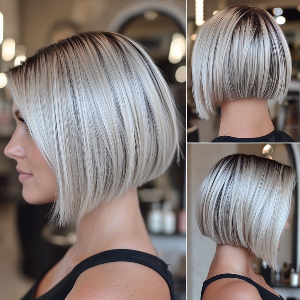 Icy Blonde Stacked Bob Hair