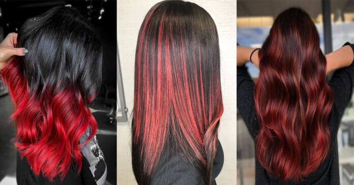 Red and Black Hair Ombre, Balayage & Highlights