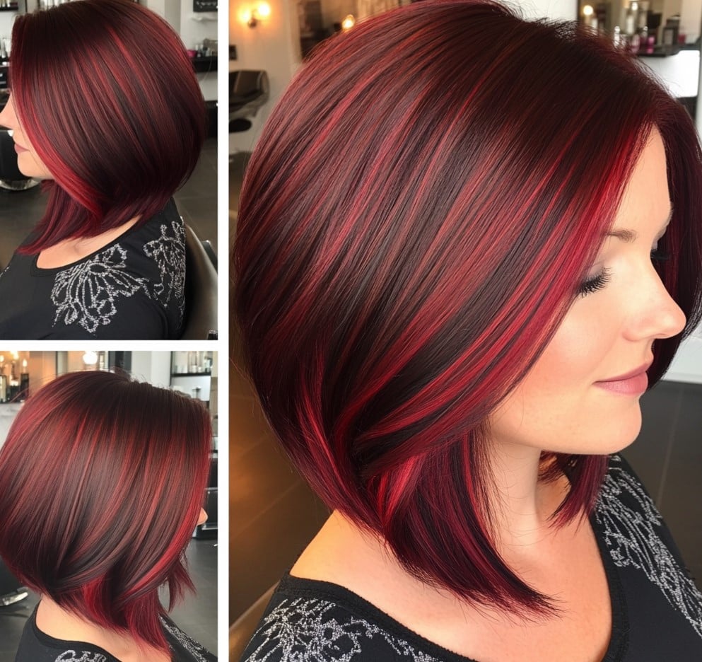 Red and Black Stacked Inverted Bob Hair