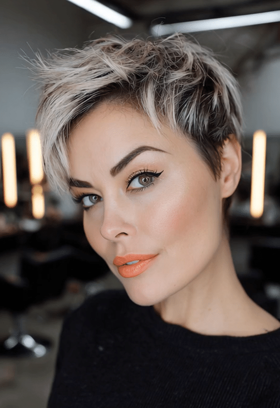 Smoky Icy Ash Blonde Pixie Hair