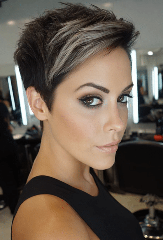 Espresso Brunette with Silver Highlights Hair