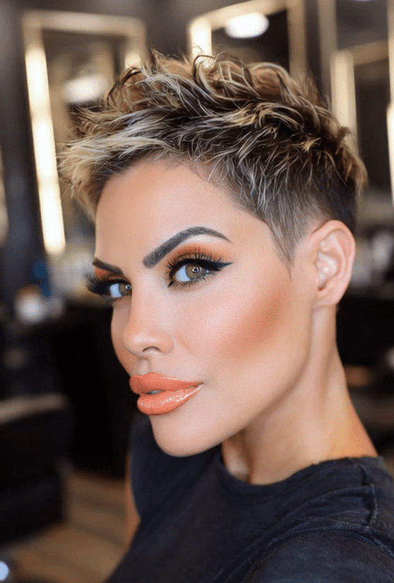 Golden Honey Highlighted Brunette Pixie Hair