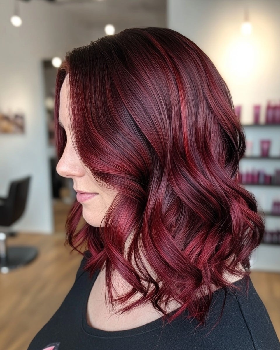 Shoulder-Length Burgundy Red Elegance
