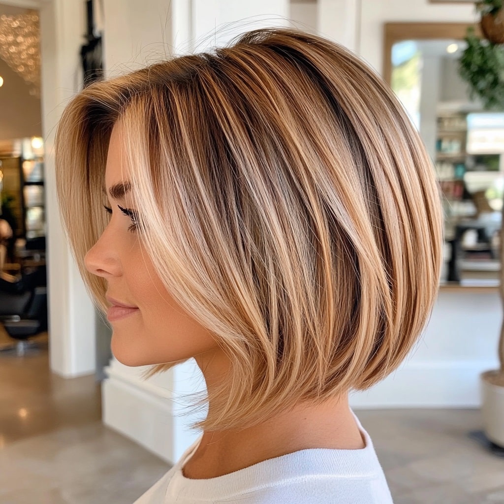 Soft Layered Blonde Bob with Honey Highlights