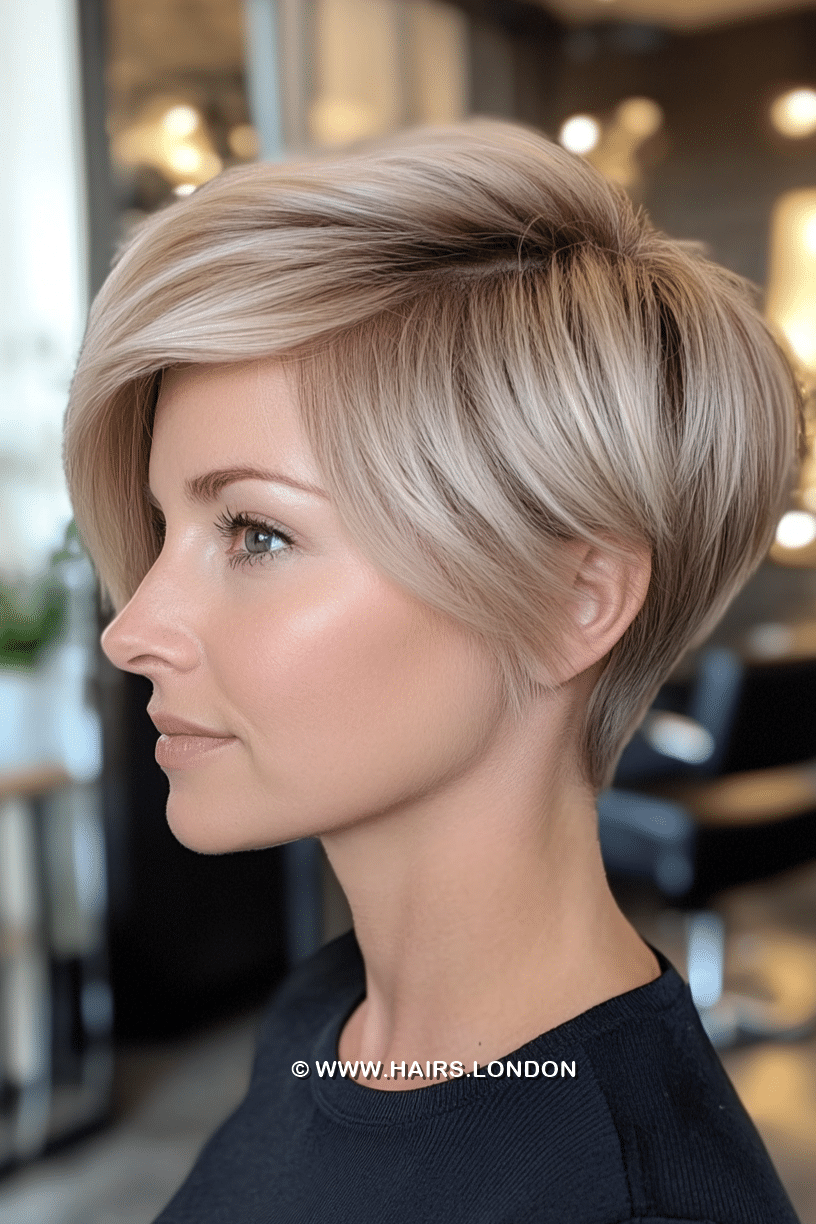 Soft Mushroom Blonde Pixie Hair