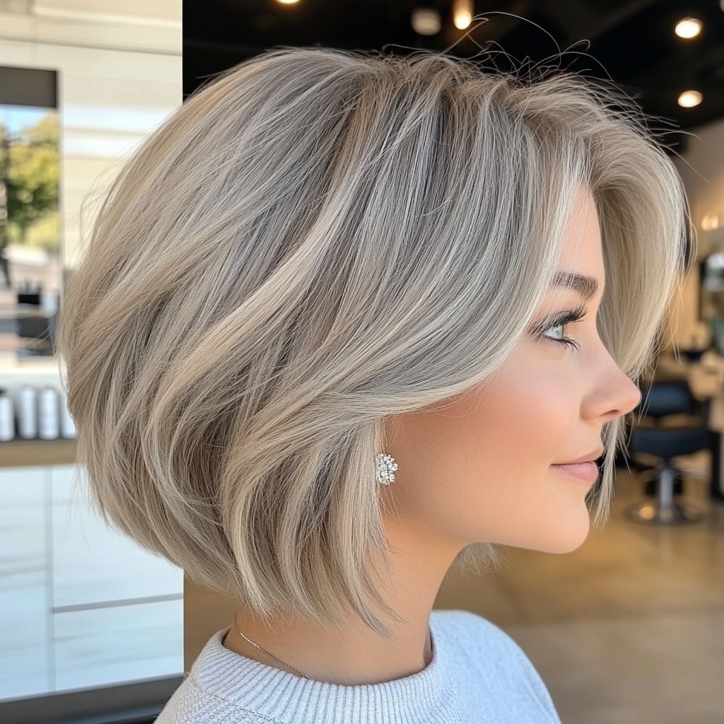 Soft Wavy Bob with Silver Blonde Tones