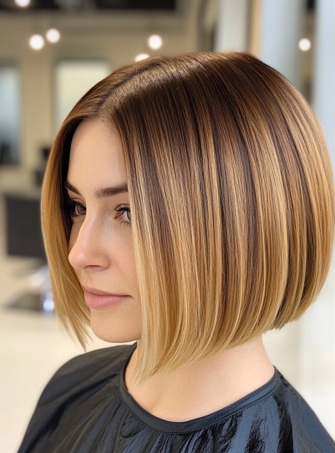 Warm Honey Balayage Bob with Subtle Lowlights