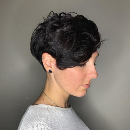 A fantastically short ear-length pixie haircut for thick hair