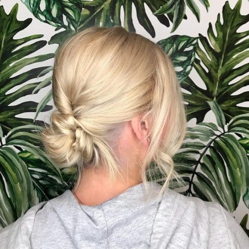 A shoulder-length casual updo