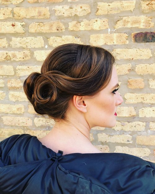 A shoulder-length vintage updo