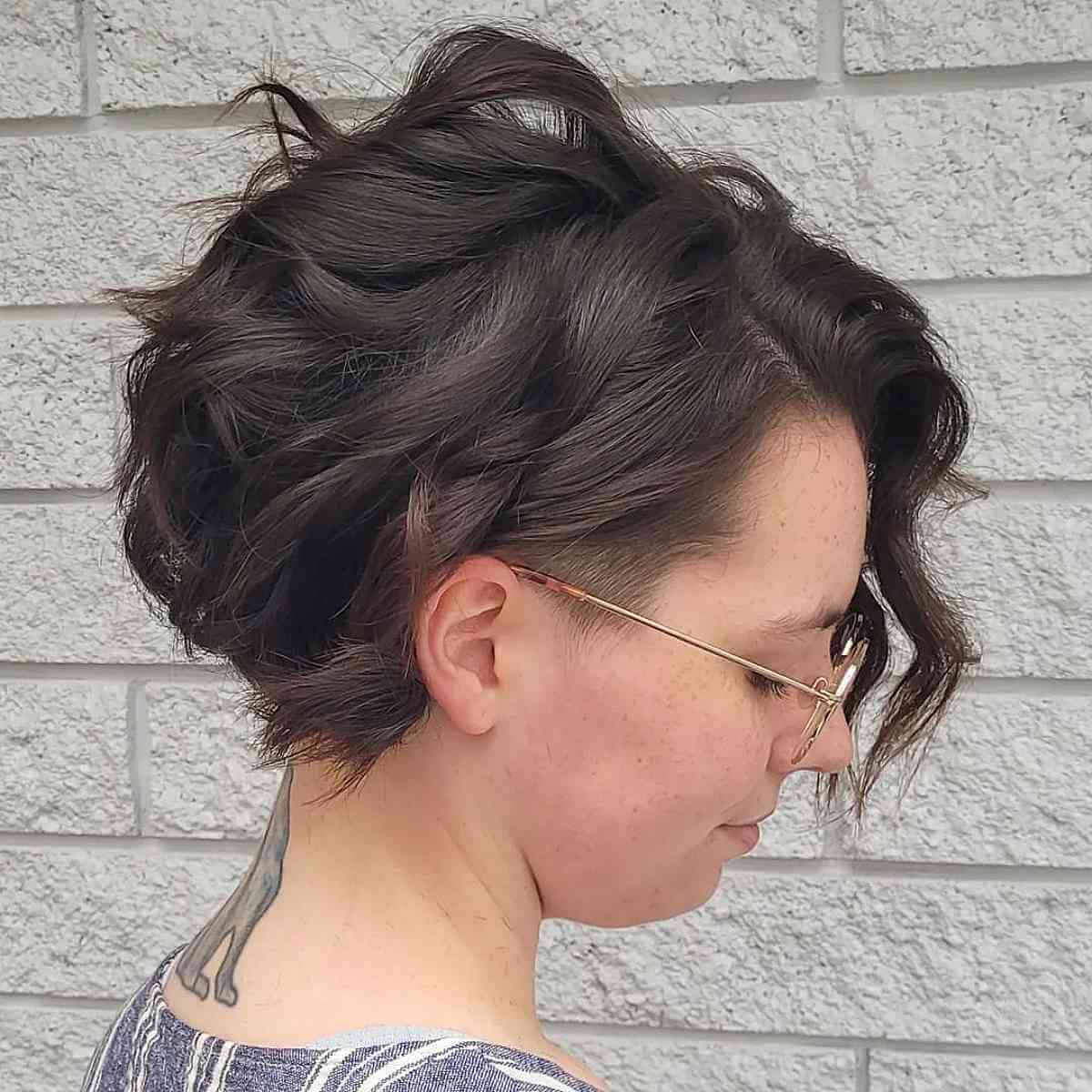 Above the Shoulders Short-Length Curled Bob with an Undercut