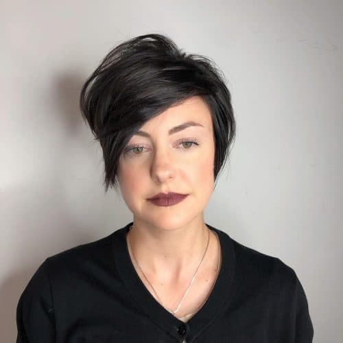 An Edgy Short Haircut with Bangs for Black Locks