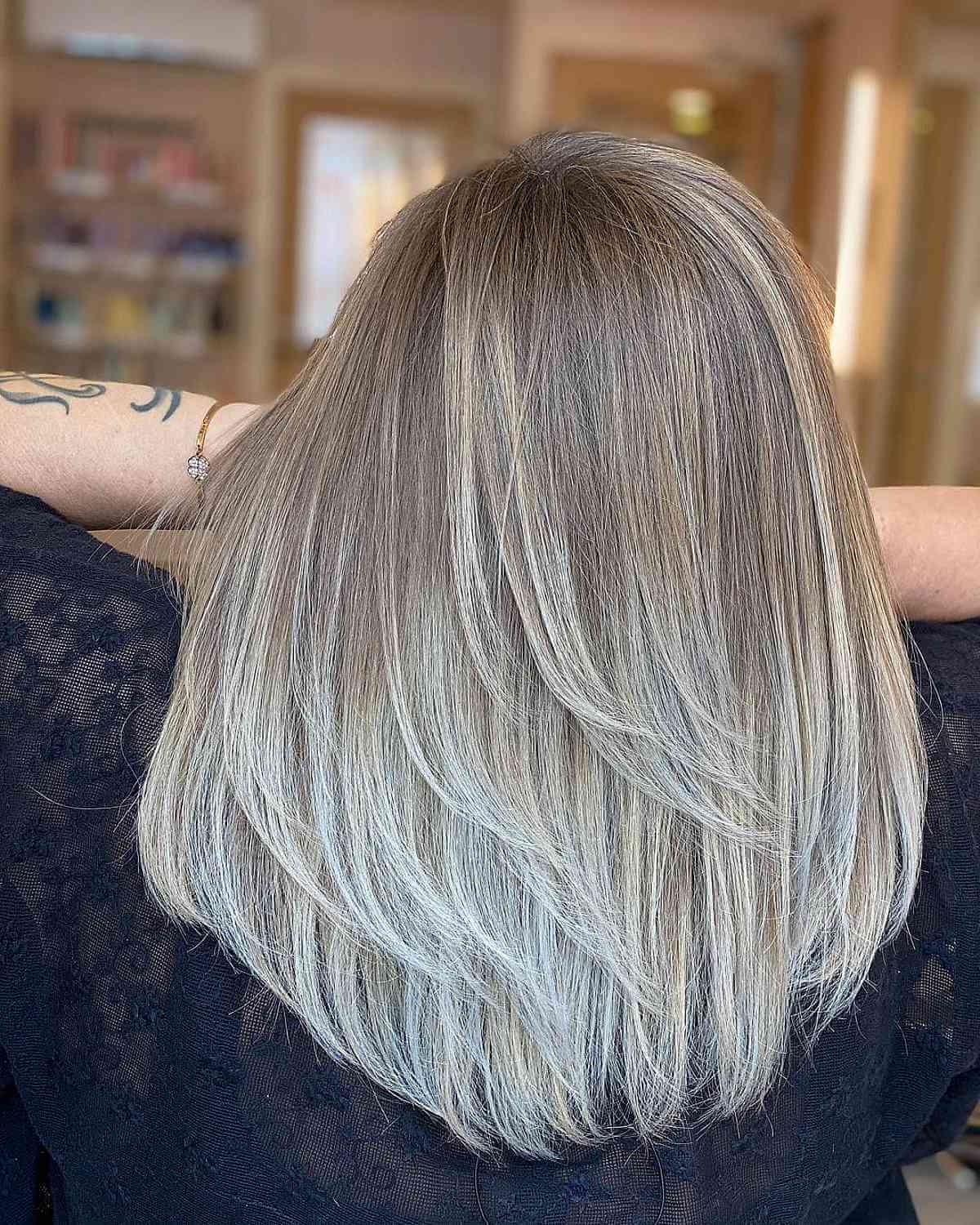 Ash Blonde Balayage with Platinum Ends