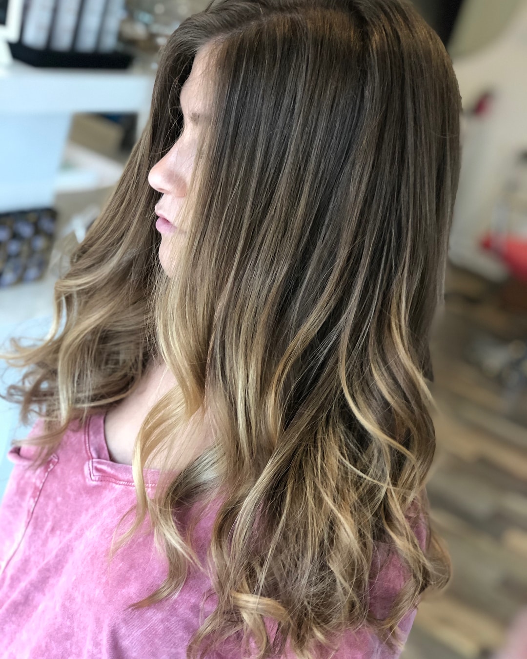 Ash Brown Hair with Honey Balayage Highlights