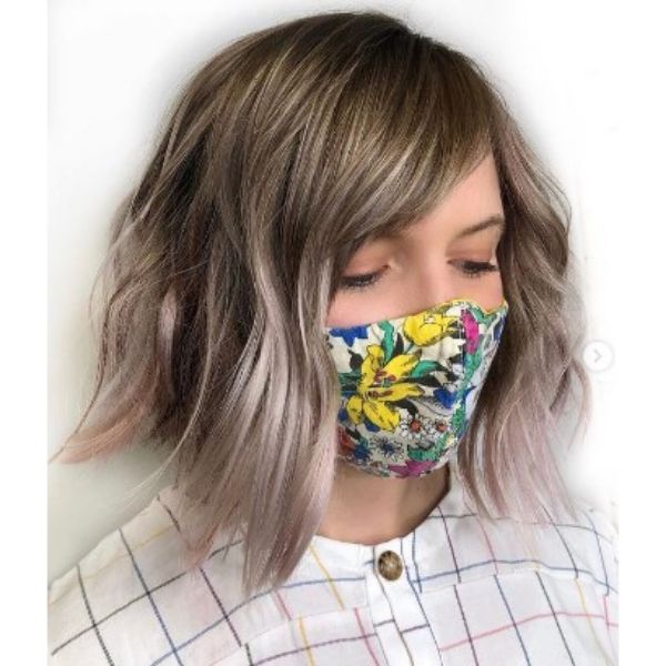 Ashy Blonde With Subtle Curls Bob Hair
