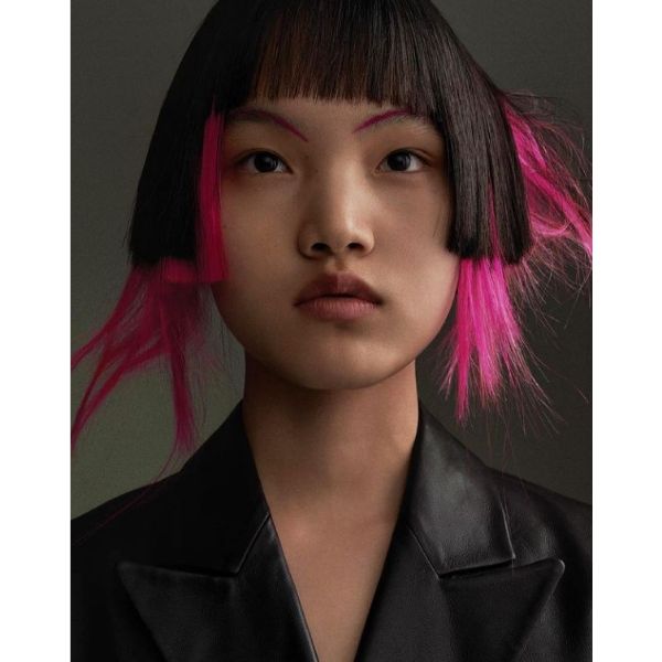 Asymmetric Two-colored Bob With Pink And Black cute hairstyles for short hair