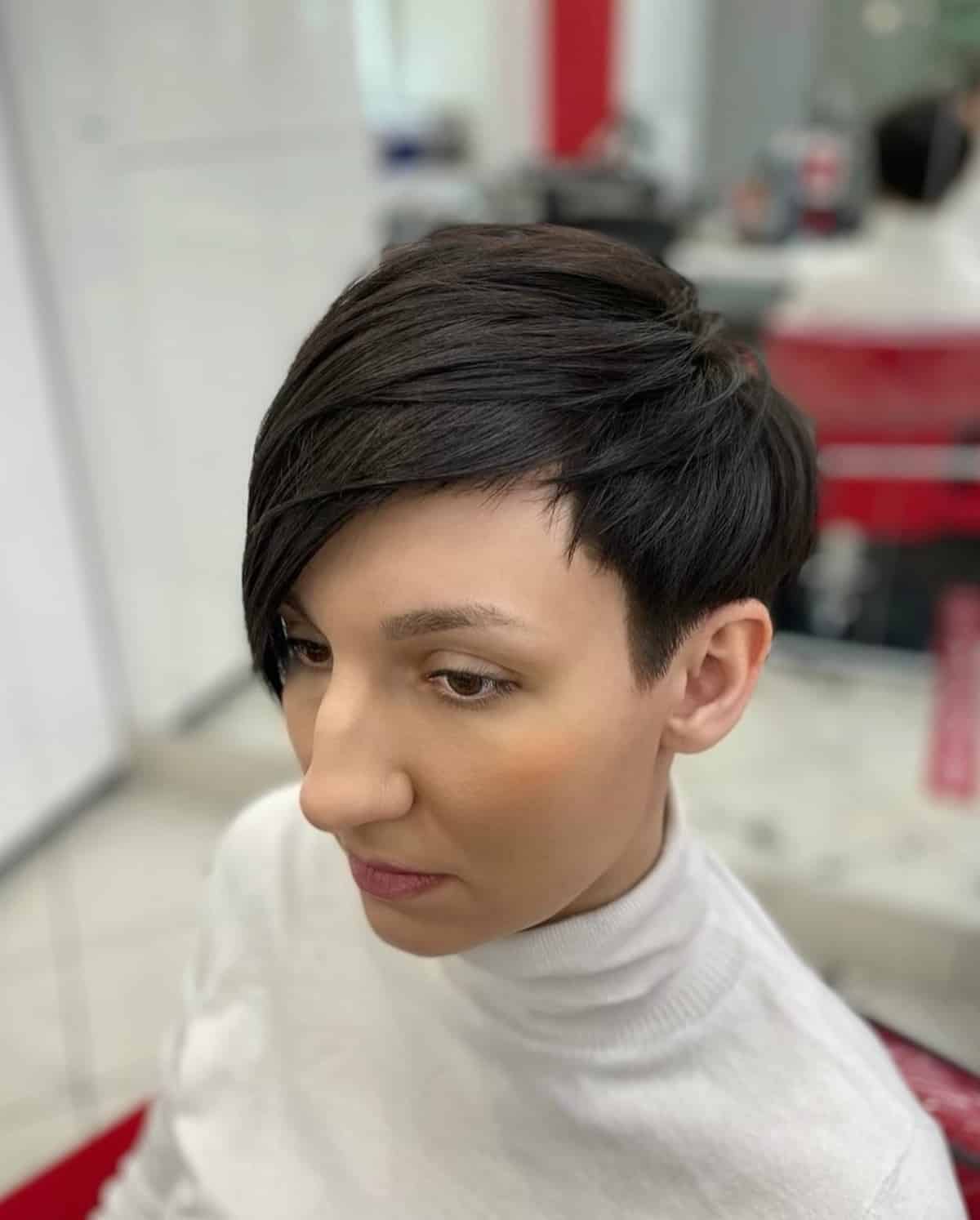 Asymmetrical pixie for dark, short hair