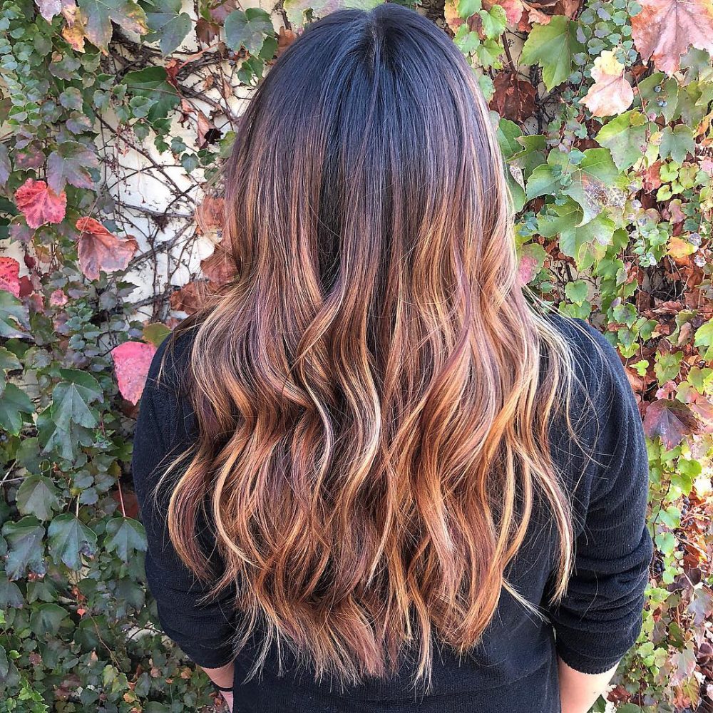 Auburn Hair with Golden Blonde Balayage Highlights