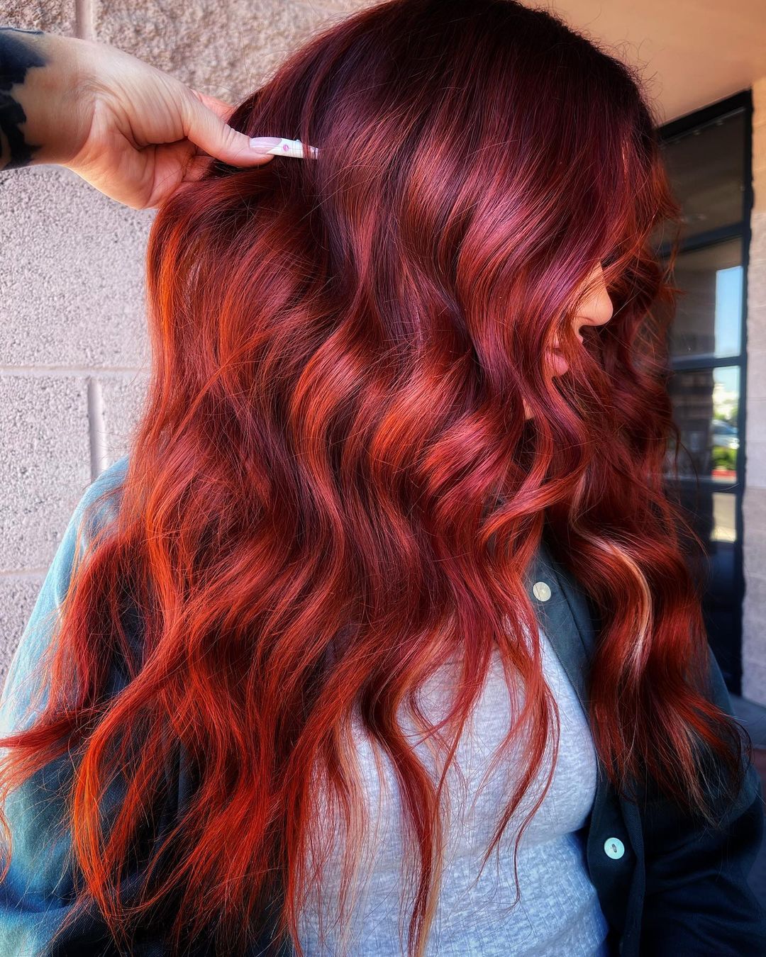 Auburn Red Hair with Burgundy Roots