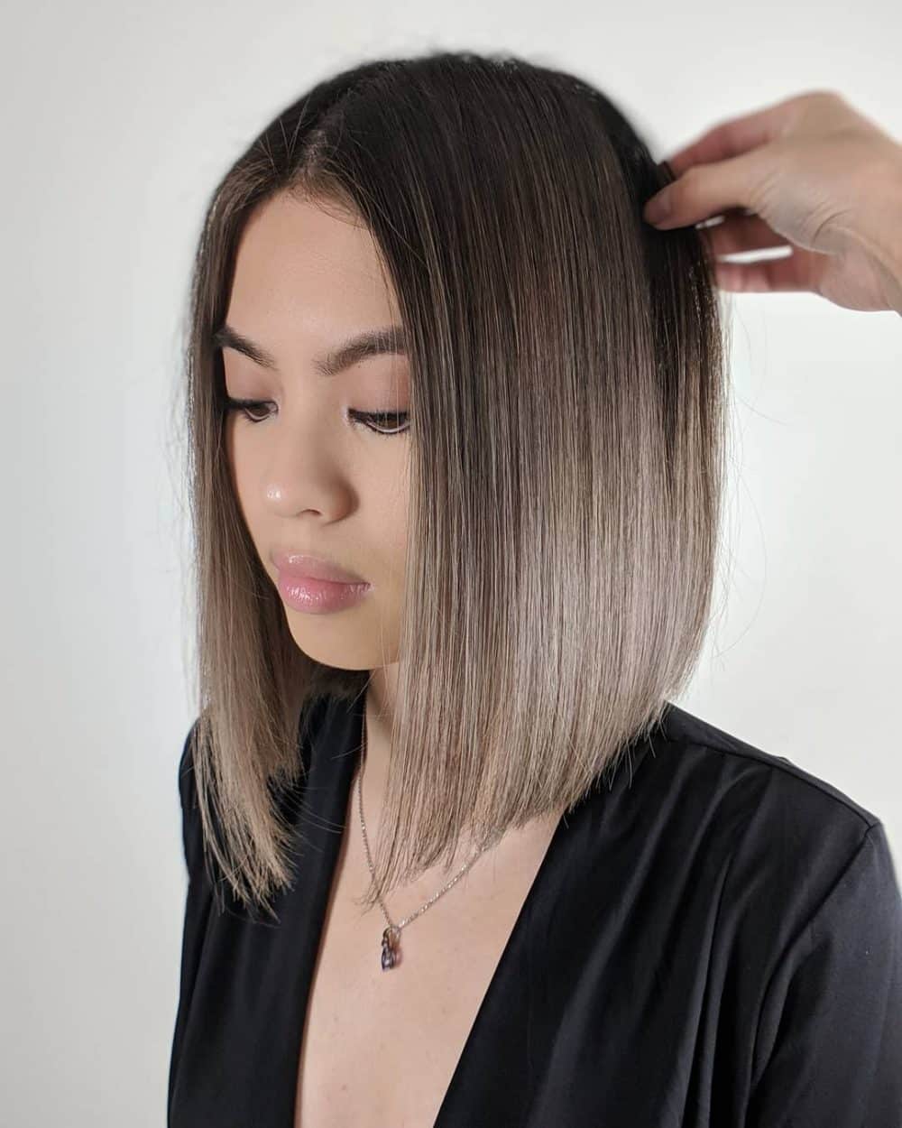 balayage medium length straight hair