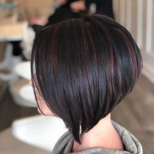 Balayage straight short black hair