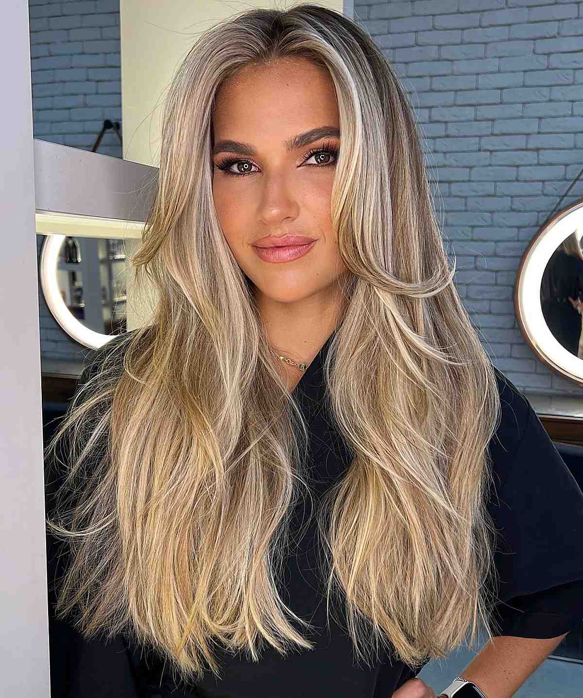 beautifully layered long blonde hair