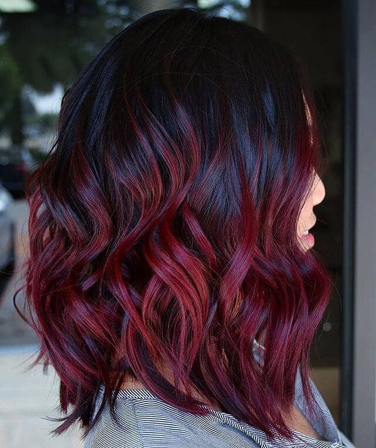 Black and Burgundy Red Balayage