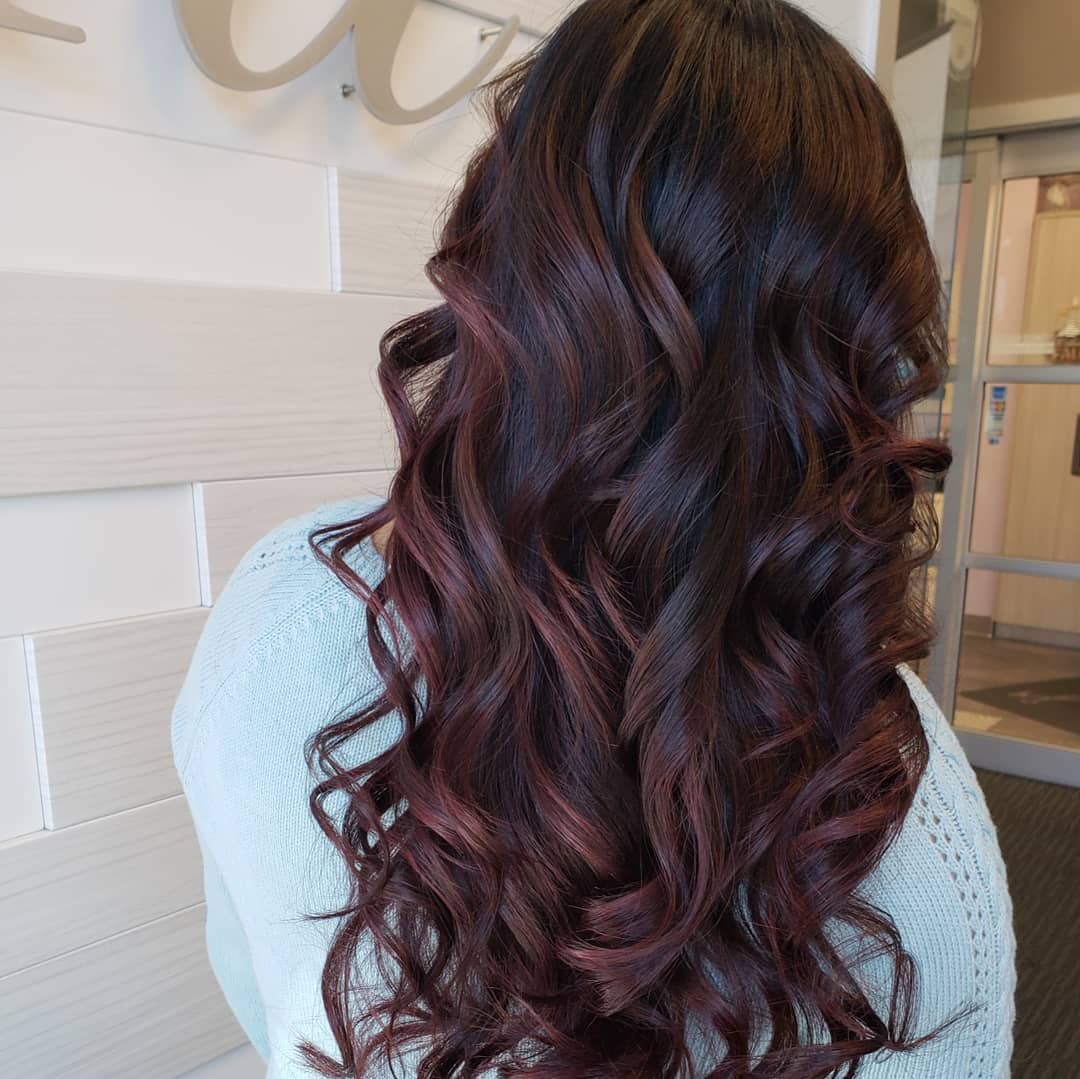 Black Cherry Highlights on Dark Brown Hair